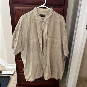 Beige Short Sleeve Button-Up Shirt sz 3XL 100% cotton
